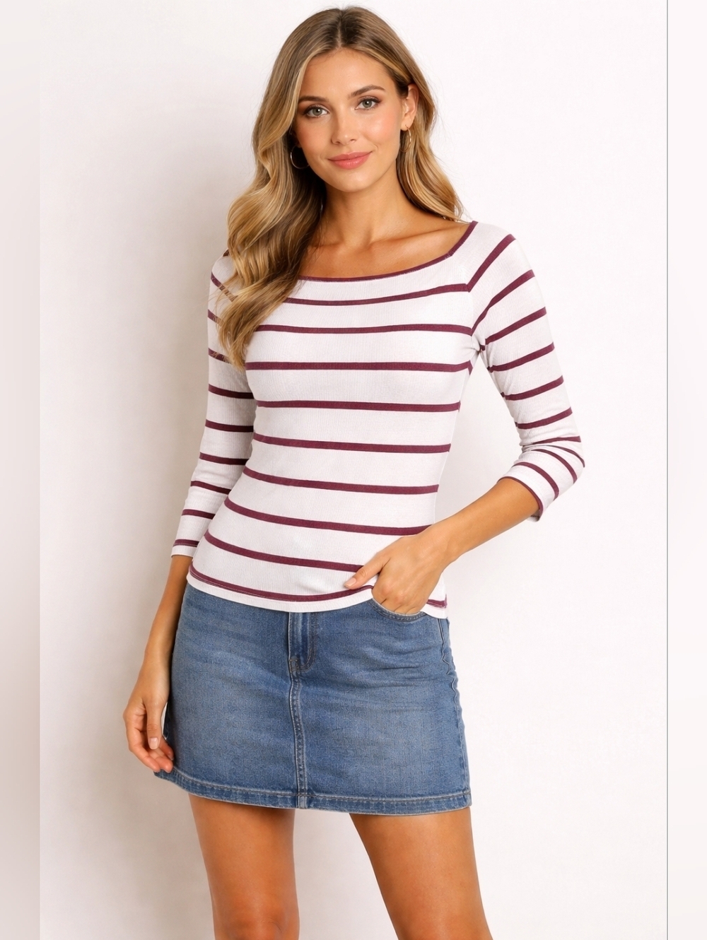 H&M Striped White and Red Top Women's Size L Coastle Nautica Sailor